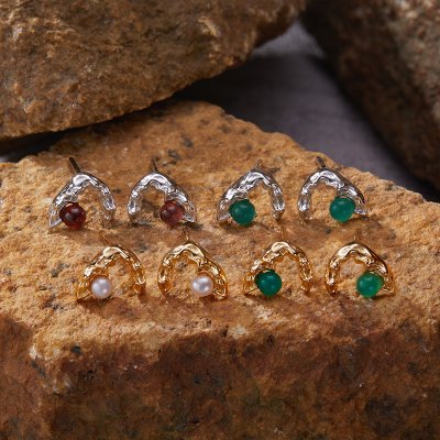 S925 Sterling Silver Natural Pearl and Gemstone Landscape Art Earrings S925 Sterling Silver Natural Pearl and Gemstone Landscape Art Earrings